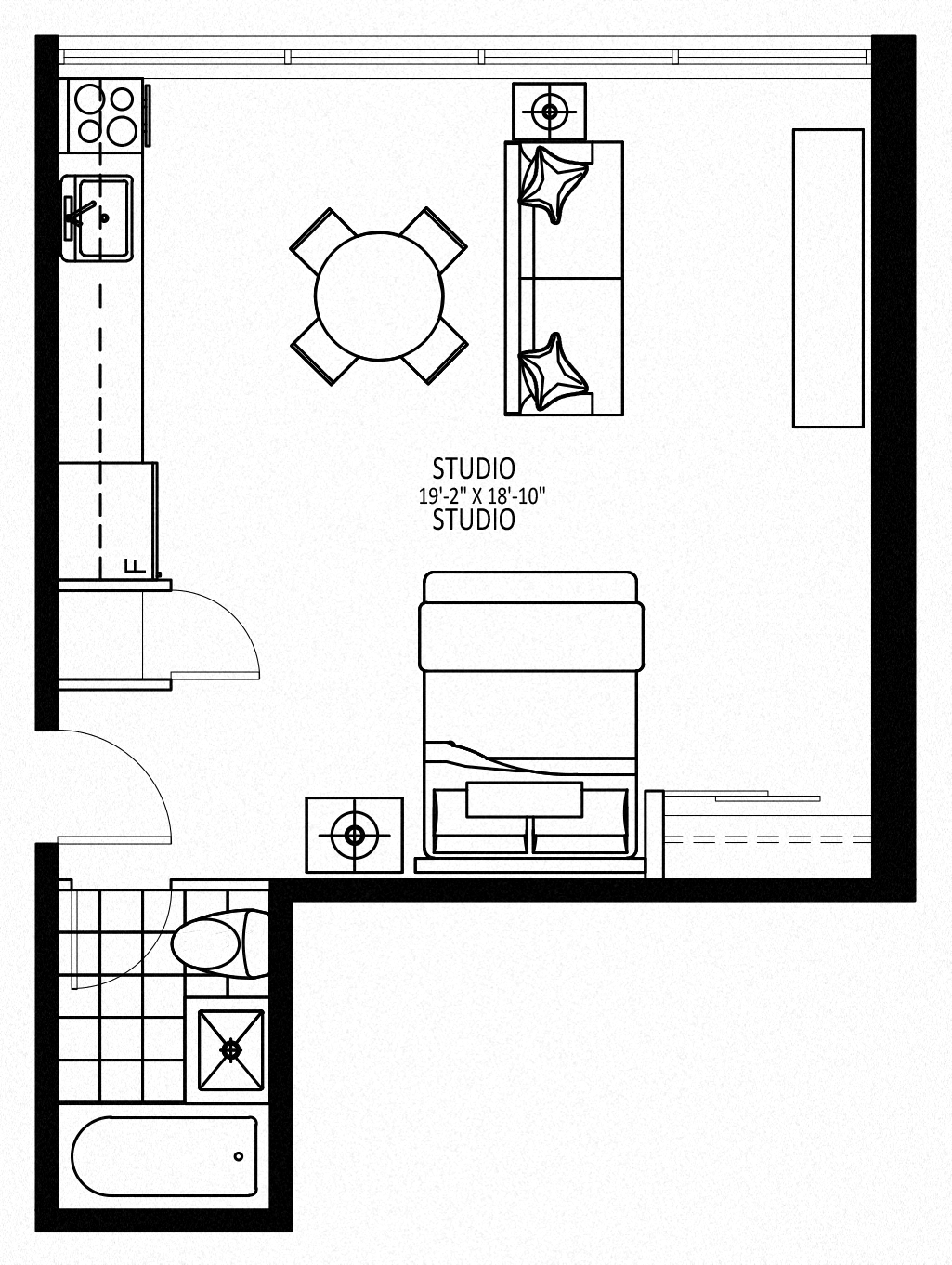 Floor plan for studio, 1 bath, 455 sqft